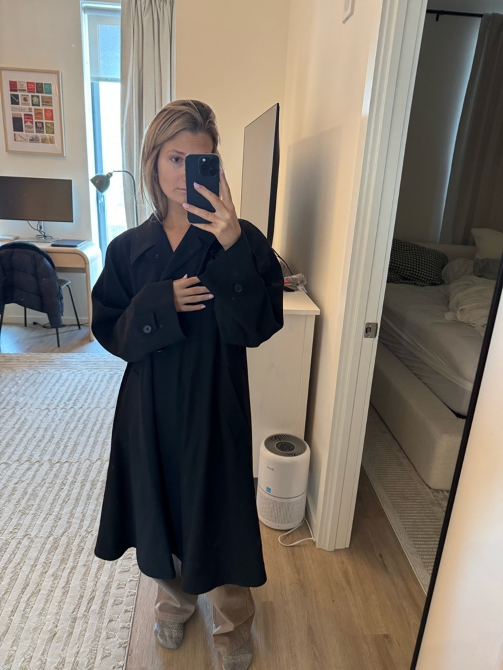 COS Black Midi Coat with Oversized Fit